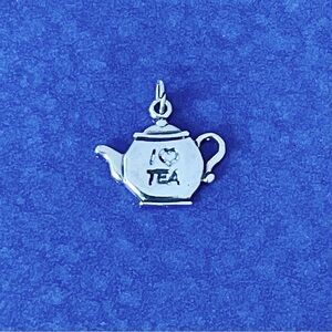 Sterling Silver Teapot Charm Pendant “I ❤️ Tea” 925 Tea Lover Jewelry